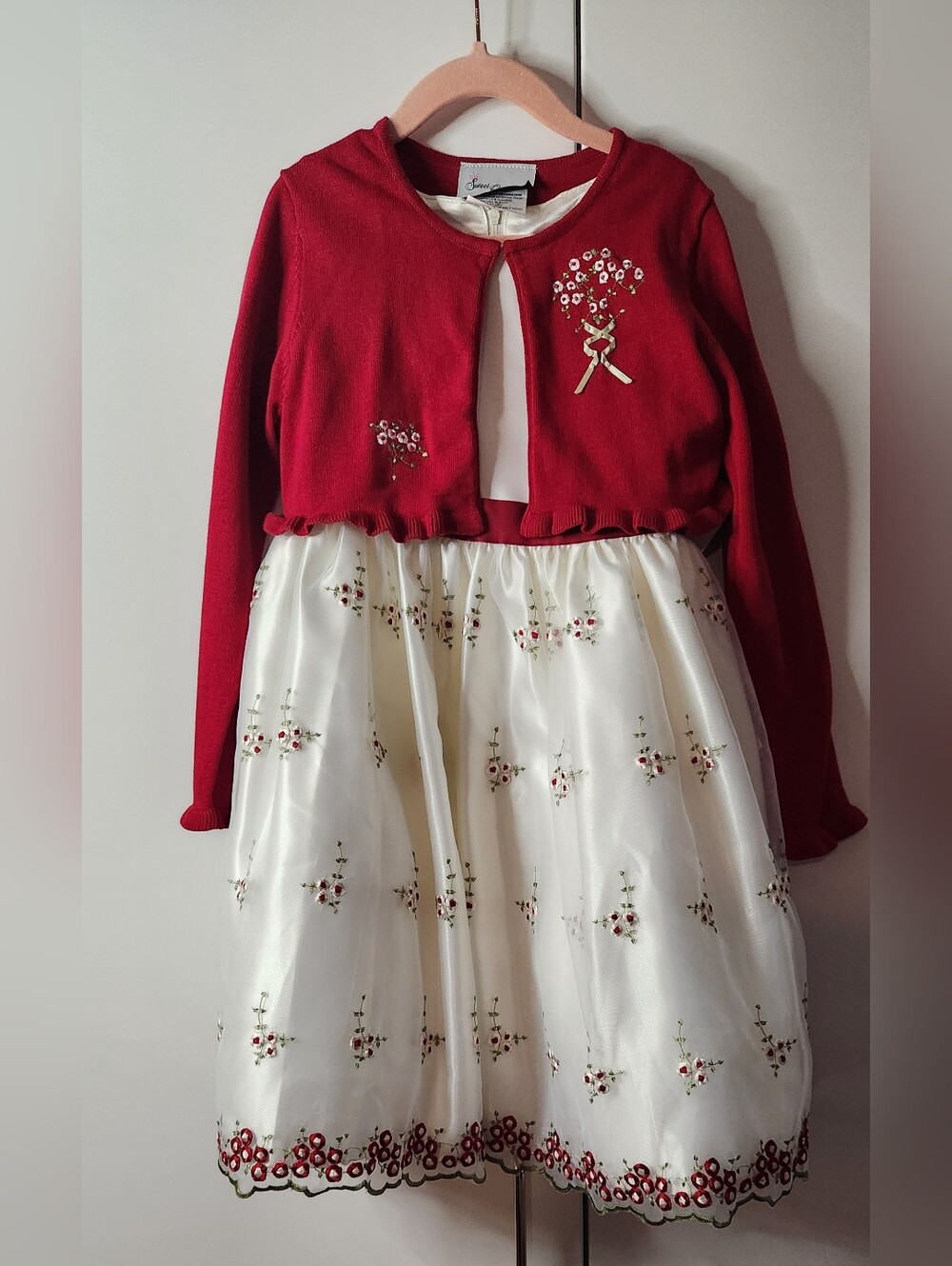 2 Piece Red & White Floral Girls Dress Set